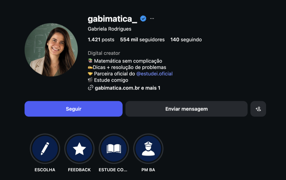 Perfil @gabimatica_ verificado, com 554 mil seguidores no Instagram