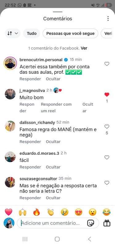 Acertou questão por conta das aulas (Instagram)