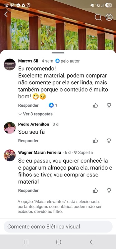 Recomendação de compra do material (Facebook)