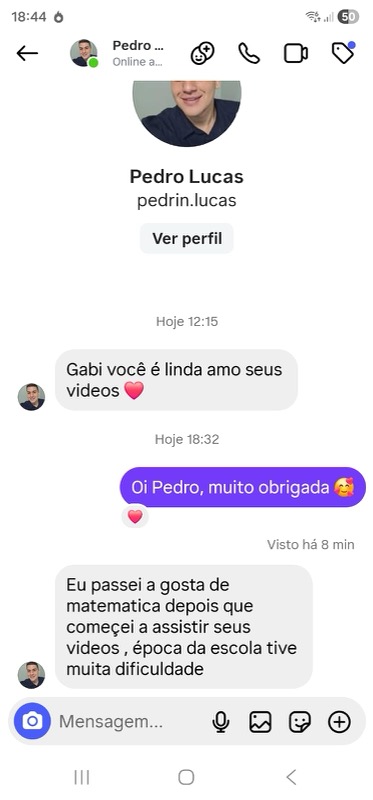 Passou a gostar de matemática (Instagram)